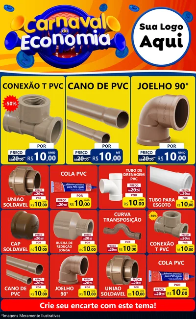 Modelo de Encarte para Encarte Grande com o tema Carnaval da Economia para Tubos e conexões