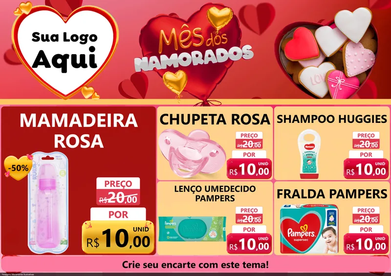 Modelo de Encarte para Encarte A4 Horizontal com o tema Mês dos Namorados para Bebês