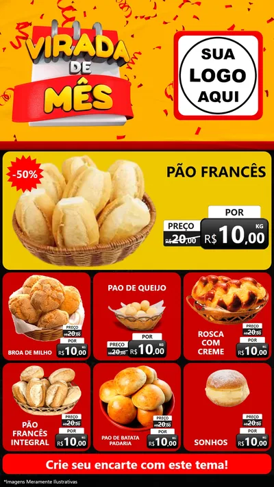 Modelo de Rede Social para Stories com o tema Virada de Mês para Padaria