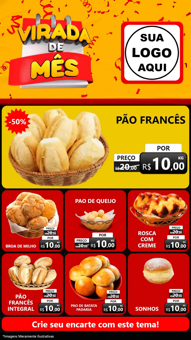 Modelo de Rede Social para Stories com o tema Virada de Mês para Padaria