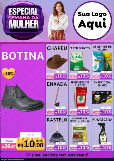 Modelo de Encarte para Encarte A4 Vertical com o tema Especial Semana da Mulher para Agropecuária