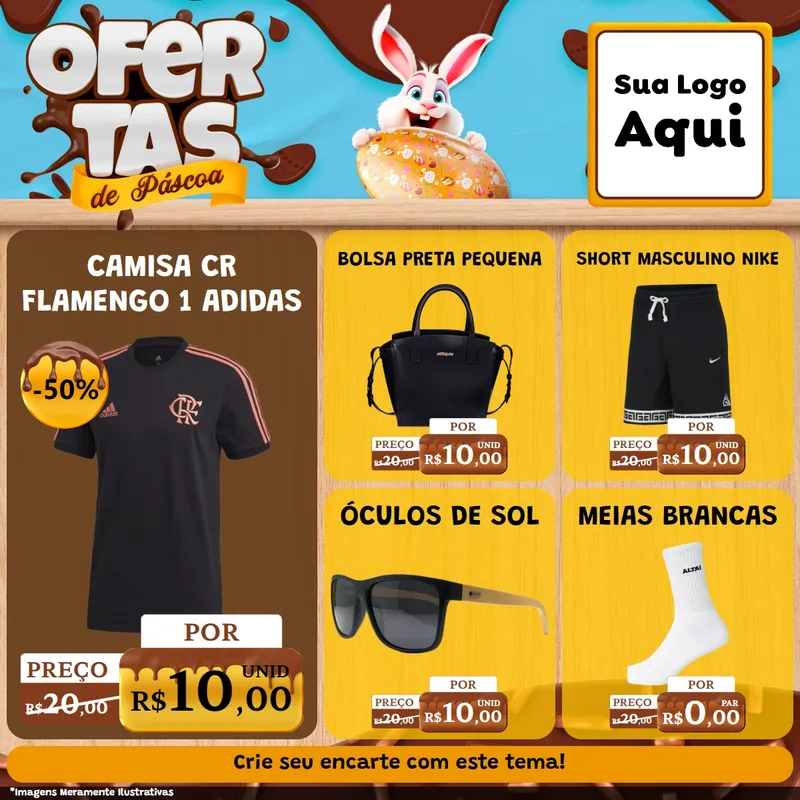 Modelo de Rede Social para Feed Facebook com o tema Ofertas de Páscoa para Roupas e acessórios