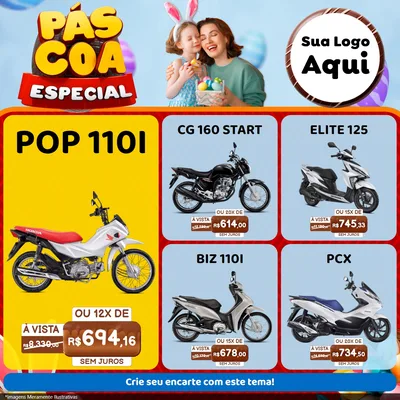 Modelo de Rede Social para Feed Facebook com o tema Páscoa Especial para Concessionaria de Motos