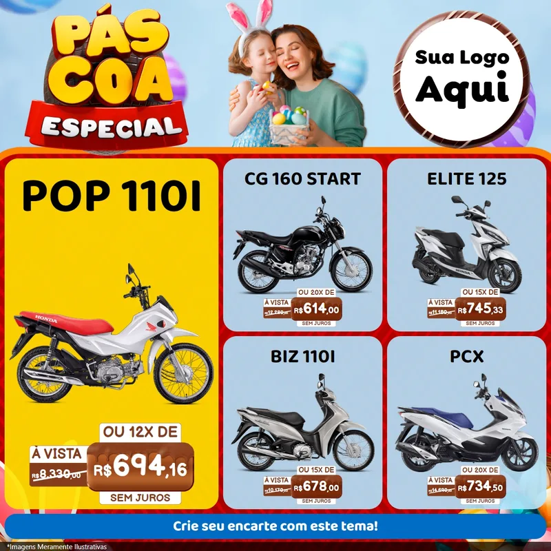 Modelo de Rede Social para Feed Facebook com o tema Páscoa Especial para Concessionaria de Motos
