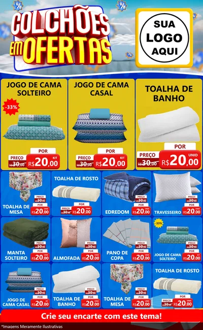 Modelo de Encarte para Encarte Grande com o tema Colchões Em Ofertas para Cama, Mesa e Banho
