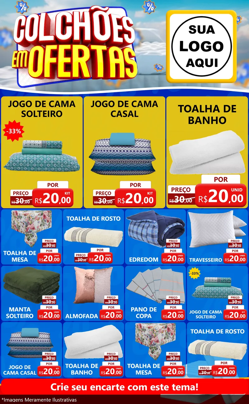 Modelo de Encarte para Encarte Grande com o tema Colchões Em Ofertas para Cama, Mesa e Banho