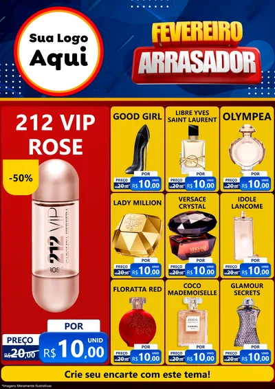 Modelo de Encarte para Encarte A4 Vertical com o tema Fevereiro Arrasador para Perfumes