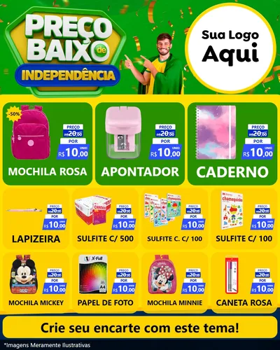 Modelo de Rede Social para Feed Instagram com o tema Preço Baixo de Independência para Papelaria