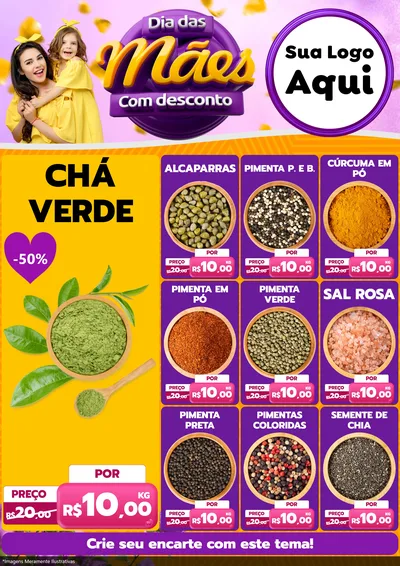 Modelo de Encarte para Encarte A4 Vertical com o tema Dia das Mães com Desconto para Produtos Naturais