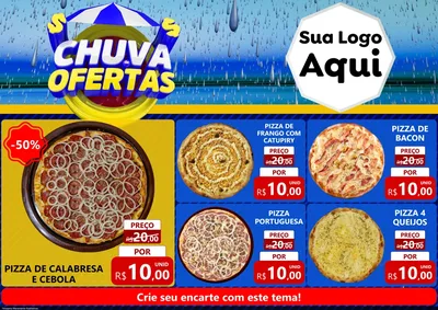 Modelo de Encarte para Encarte A4 Horizontal com o tema Chuva de Ofertas para Pizzaria