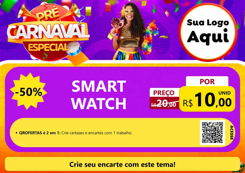 Modelo de Cartaz para Cartaz A4 Horizontal com o tema Pré-Carnaval Especial para Informática