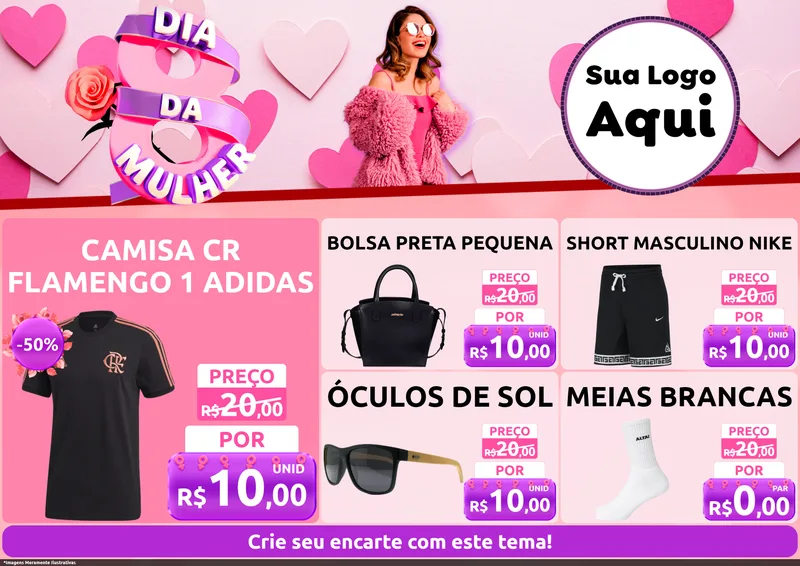 Modelo de Encarte para Encarte A4 Horizontal com o tema Dia da Mulher para Roupas e acessórios