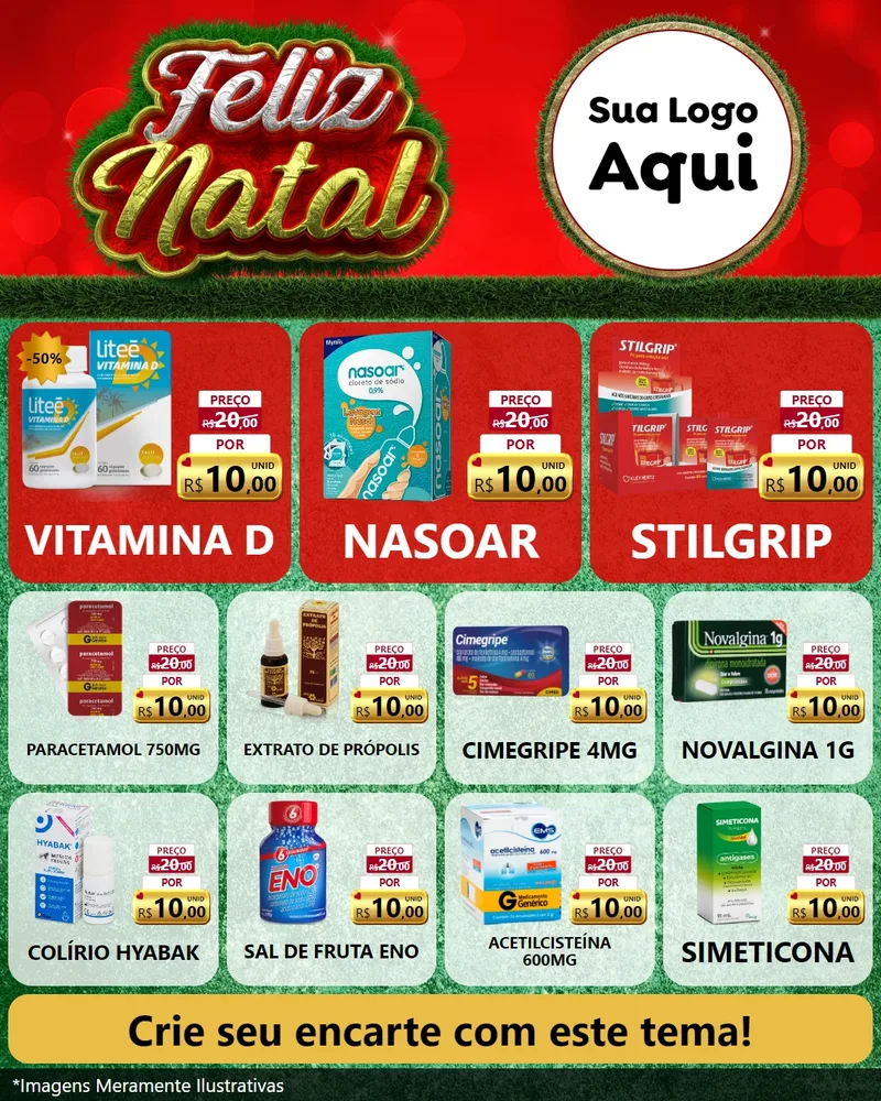 Modelo de Rede Social para Feed Instagram com o tema Feliz Natal para Farmácia