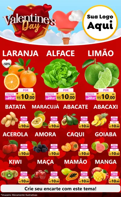Modelo de Encarte para Encarte Grande com o tema Valentine's Day para Hortifrúti