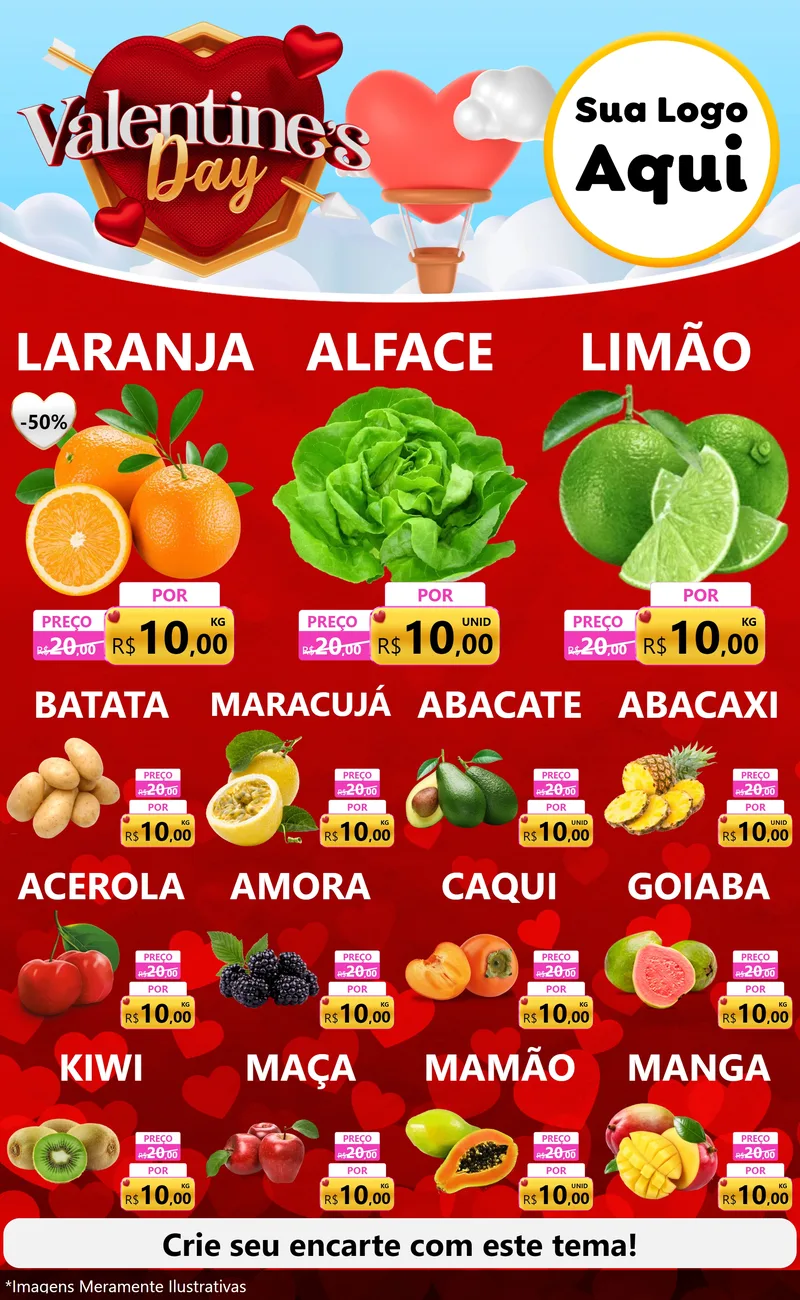 Modelo de Encarte para Encarte Grande com o tema Valentine's Day para Hortifrúti