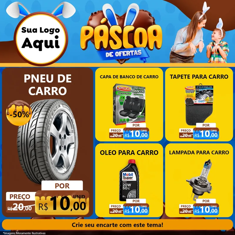 Modelo de Rede Social para Feed Facebook com o tema Páscoa de Ofertas para Auto peças