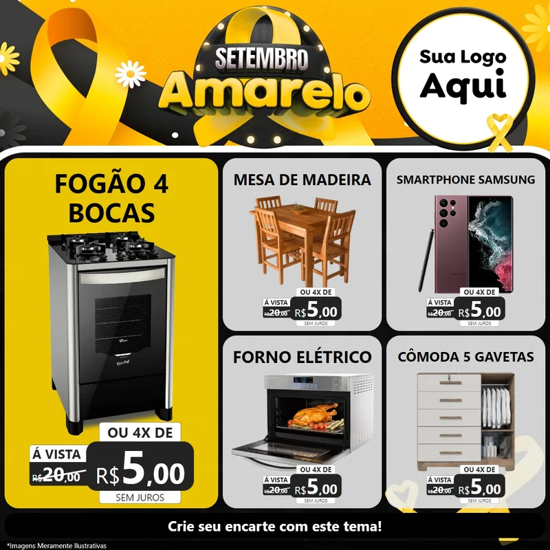 Modelo de Rede Social para Feed Facebook com o tema Setembro Amarelo para Móveis e Eletro