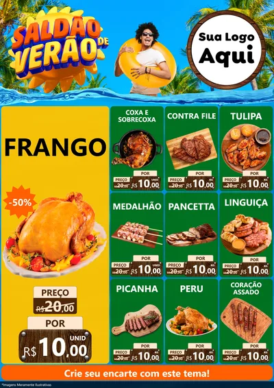 Modelo de Encarte para Encarte A4 Vertical com o tema Saldão de Verão para Assados