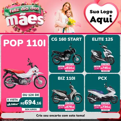 Modelo de Rede Social para Feed Facebook com o tema Feliz Dia das Mães para Concessionaria de Motos