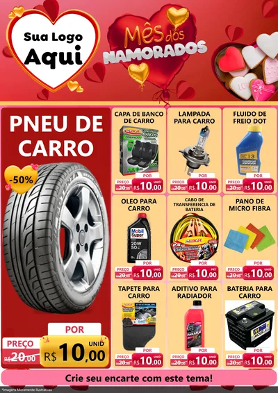 Modelo de Encarte para Encarte A4 Vertical com o tema Mês dos Namorados para Auto peças