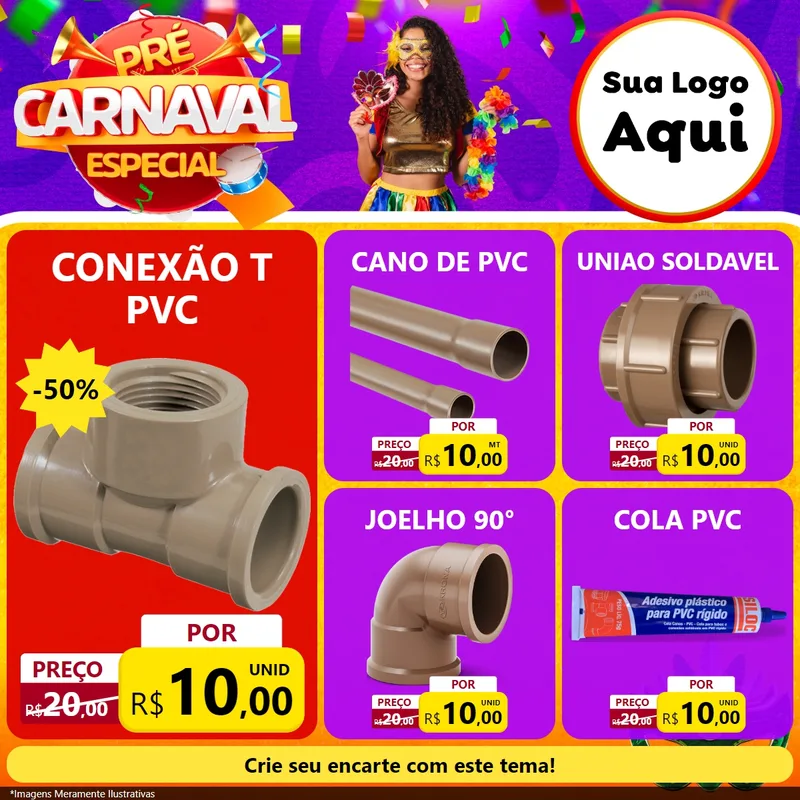 Modelo de Rede Social para Feed Facebook com o tema Pré-Carnaval Especial para Tubos e conexões