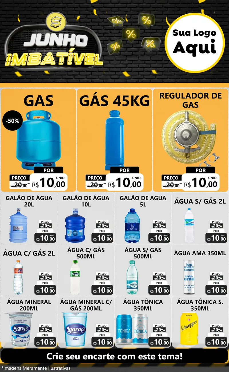 Modelo de Encarte para Encarte Grande com o tema Junho Imbatível para Água e gás