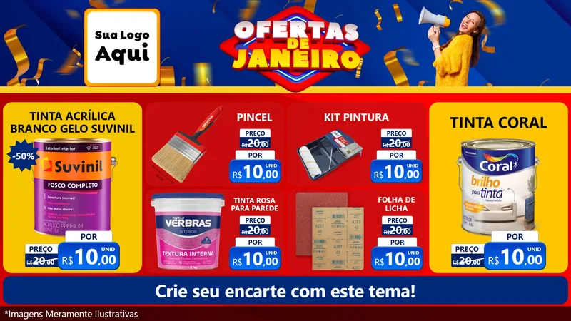 Modelo de TV para TV Horizontal com o tema Ofertas de Janeiro para Tintas e Ferramentas
