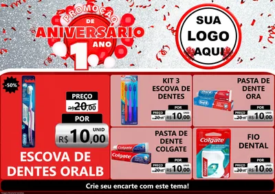 Modelo de Encarte para Encarte A4 Horizontal com o tema Promoção de Aniversário - 1 Ano para Higiene Pessoal