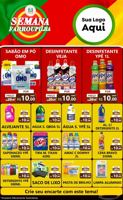 Modelo de Encarte para Encarte Grande com o tema Semana Farroupilha para Produtos de Limpeza