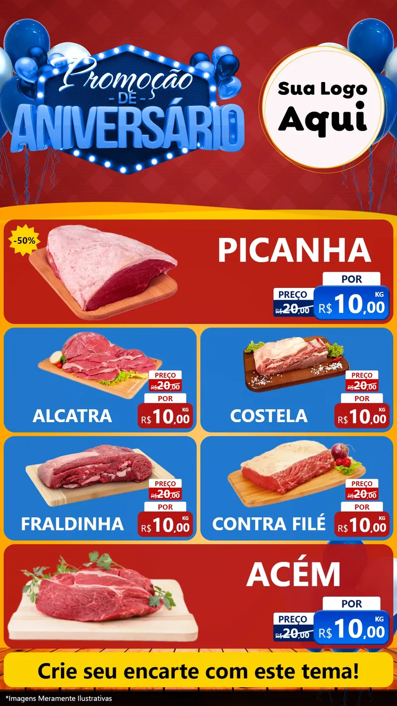 Modelo de TV para TV Vertical com o tema Promoção de Aniversário para Açougue