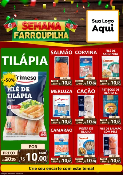 Modelo de Encarte para Encarte A4 Vertical com o tema Semana Farroupilha para Peixaria