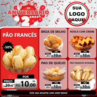 Modelo de Rede Social para Feed Facebook com o tema Promoção de Aniversário - 2 Anos para Padaria