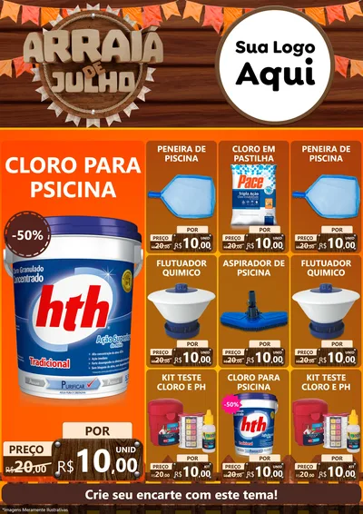 Modelo de Encarte para Encarte A4 Vertical com o tema Arraiá de Julho - Junina para Produtos para Piscina