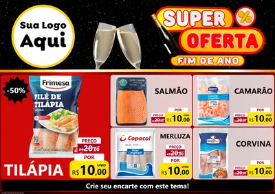Modelo de Encarte para Encarte A4 Horizontal com o tema Super Oferta Fim de Ano para Peixaria