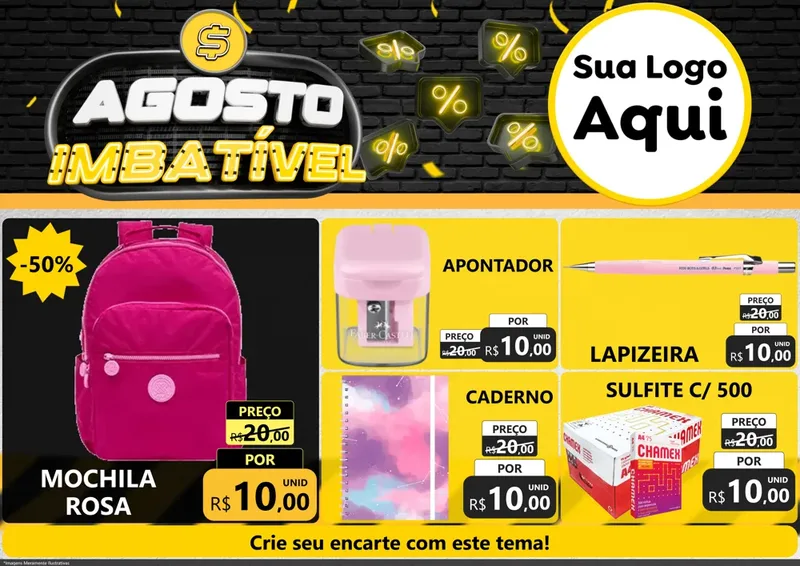 Modelo de Encarte para Encarte A4 Horizontal com o tema Agosto Imbatível para Papelaria