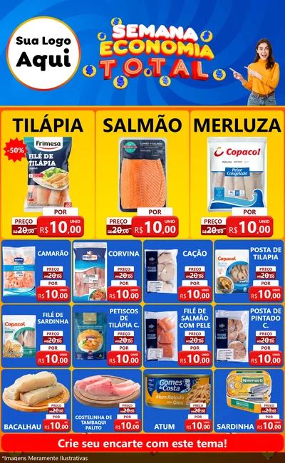 Modelo de Encarte para Encarte Grande com o tema Semana Economia Total para Peixaria
