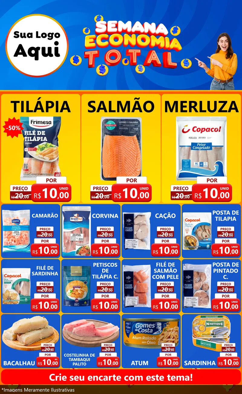 Modelo de Encarte para Encarte Grande com o tema Semana Economia Total para Peixaria