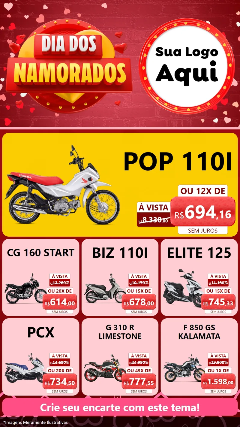 Modelo de Rede Social para Stories com o tema Dia Dos Namorados para Concessionaria de Motos