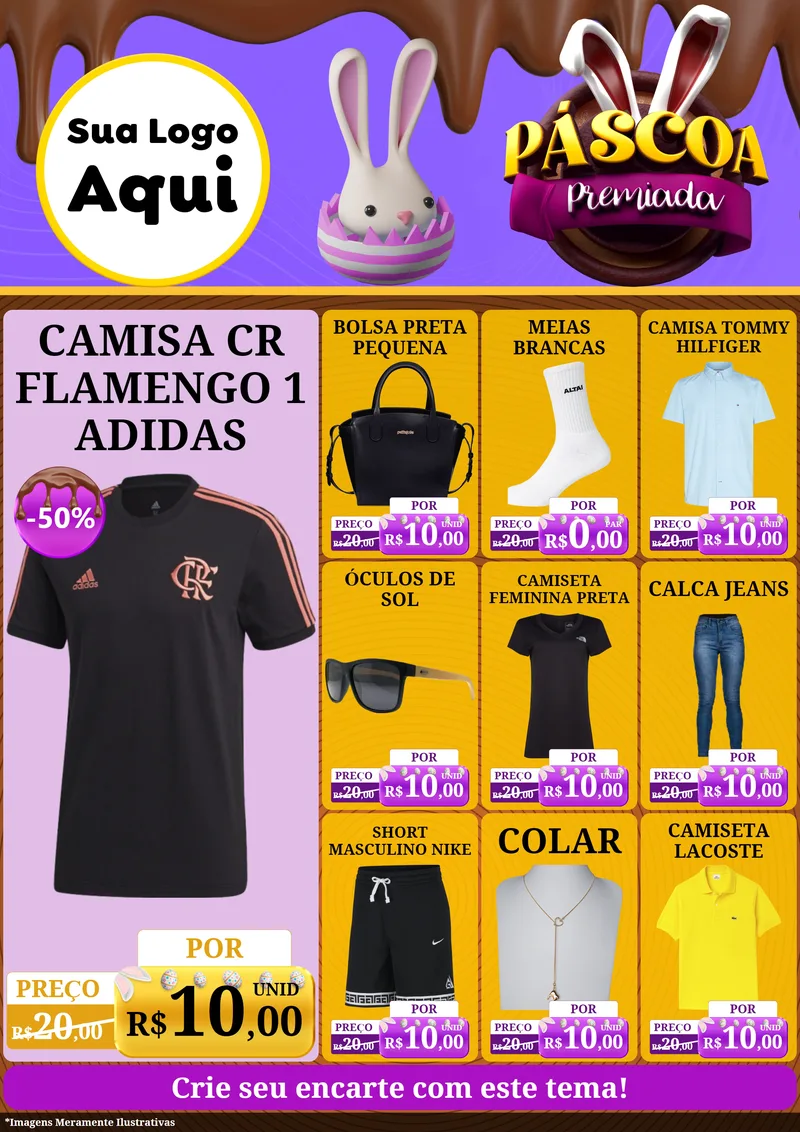 Modelo de Encarte para Encarte A4 Vertical com o tema Páscoa Premiada para Roupas e acessórios