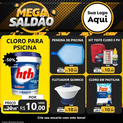 Modelo de Rede Social para Feed Facebook com o tema Mega Saldão para Produtos para Piscina