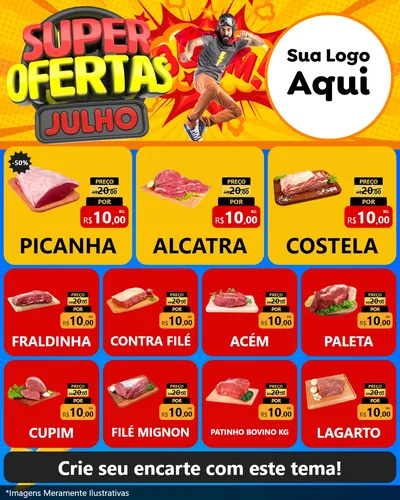 Modelo de Rede Social para Feed Instagram com o tema Super Ofertas Julho para Açougue