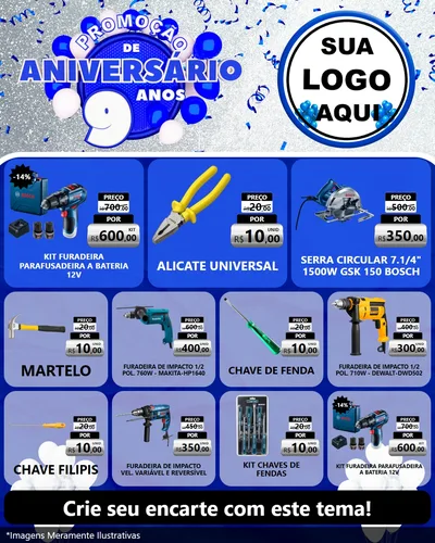 Modelo de Rede Social para Feed Instagram com o tema Promoção de Aniversário - 9 Anos para Maquinas e Ferramentas