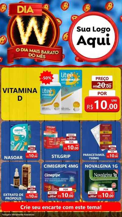 Modelo de Rede Social para Stories com o tema Dia W - O Dia Mais Barato Do Mês para Farmácia