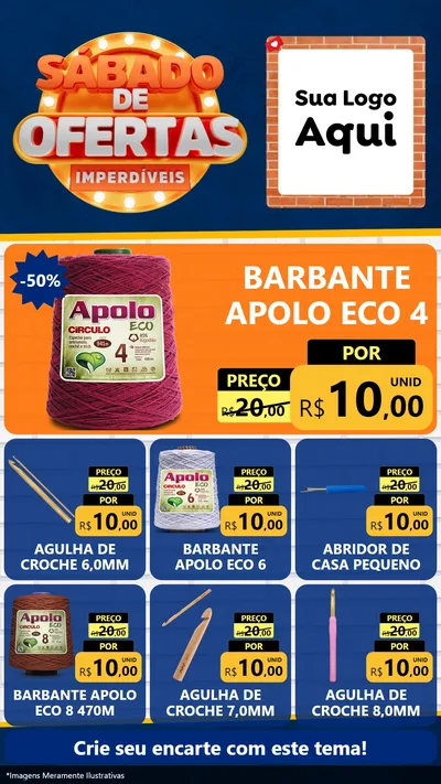 Modelo de Rede Social para Stories com o tema Sábado de Ofertas Imperdíveis para Armarinho e Aviamentos