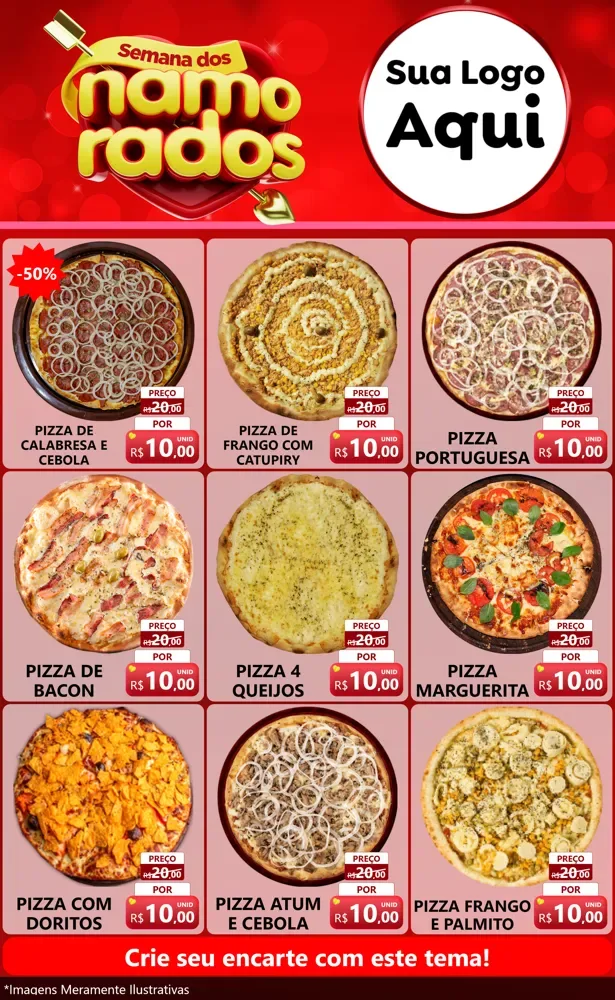 Modelo de Encarte para Encarte Grande com o tema Semana dos namorados para Pizzaria