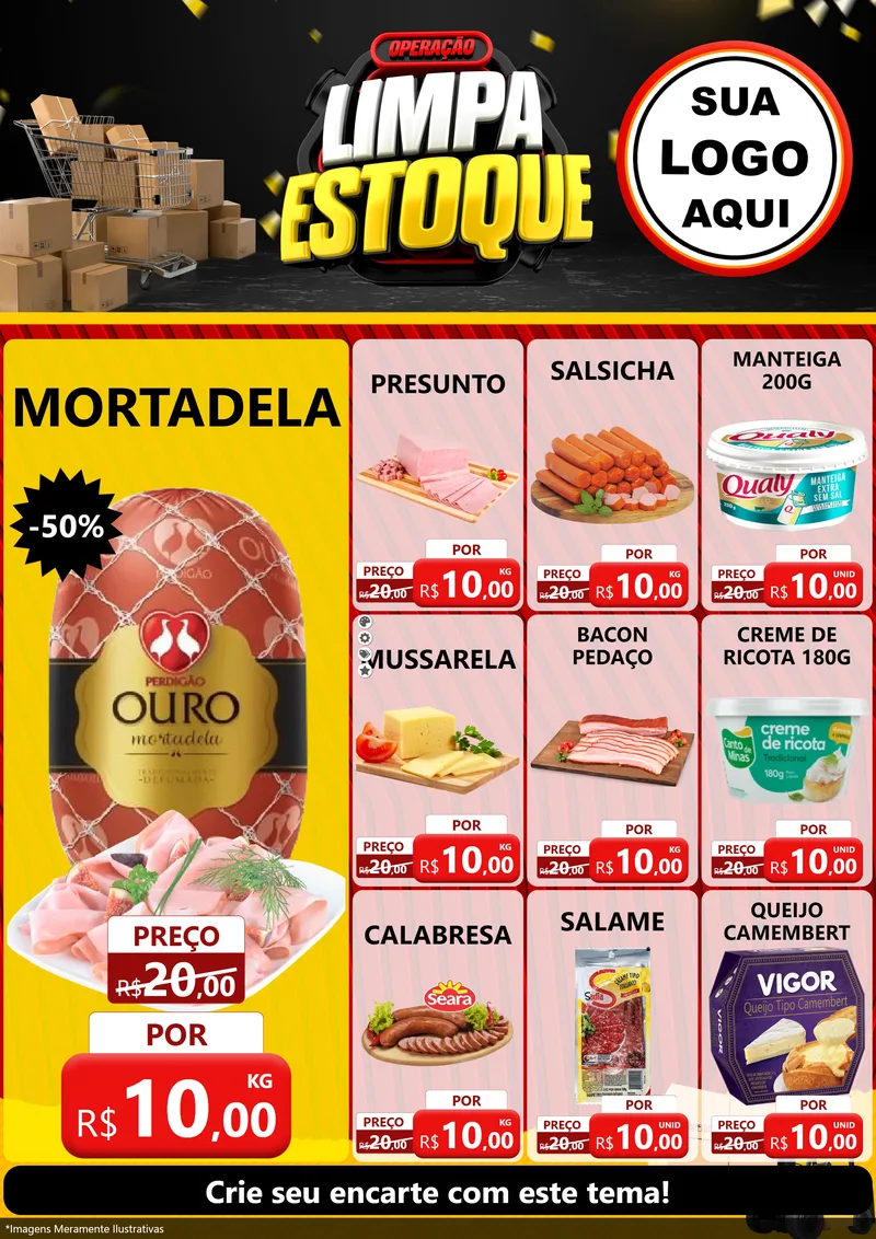 Modelo de Encarte para Encarte A4 Vertical com o tema Operação Limpa Estoque para Frios e Laticínios
