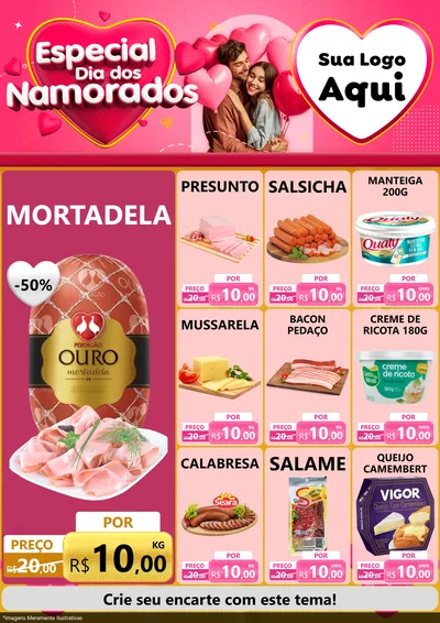 Modelo de Encarte para Encarte A4 Vertical com o tema Especial Dia dos Namorados para Frios e Laticínios