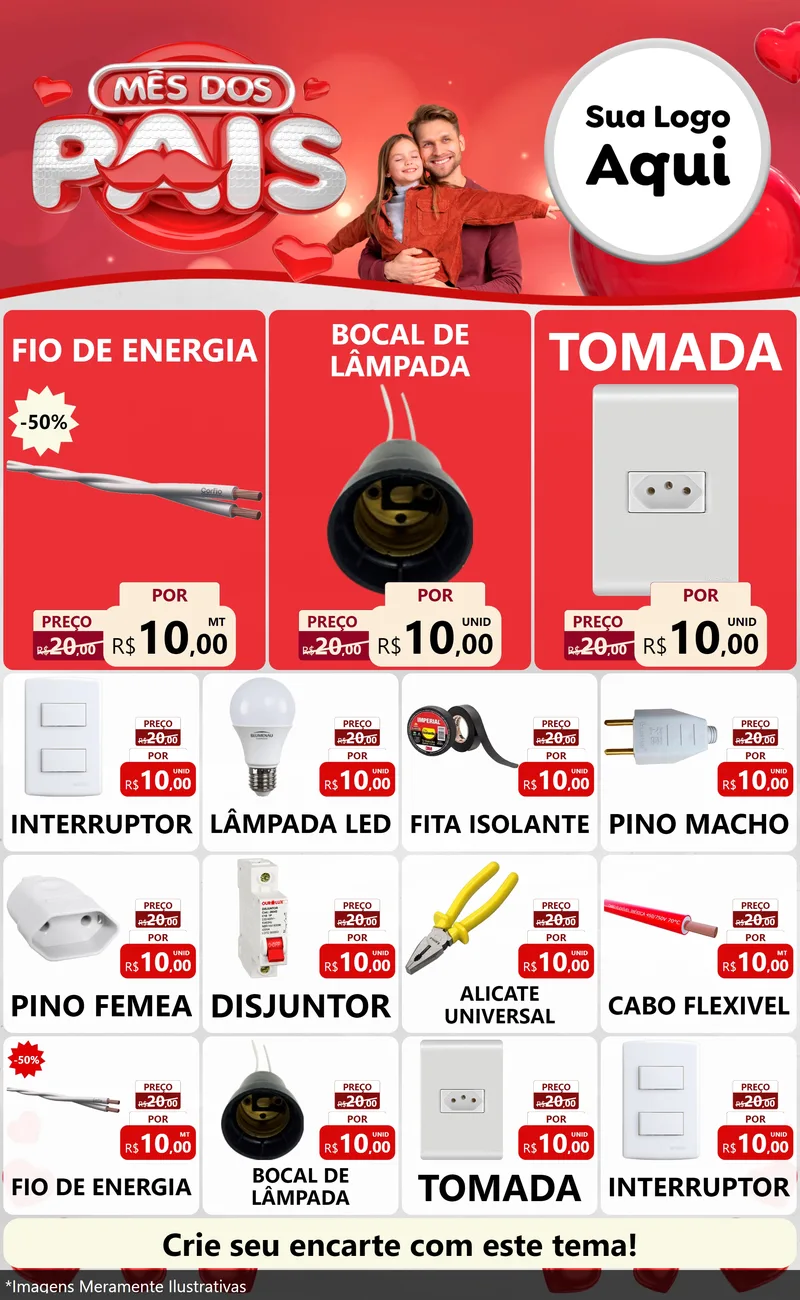 Modelo de Encarte para Encarte Grande com o tema Mês dos Pais para Materiais Elétricos