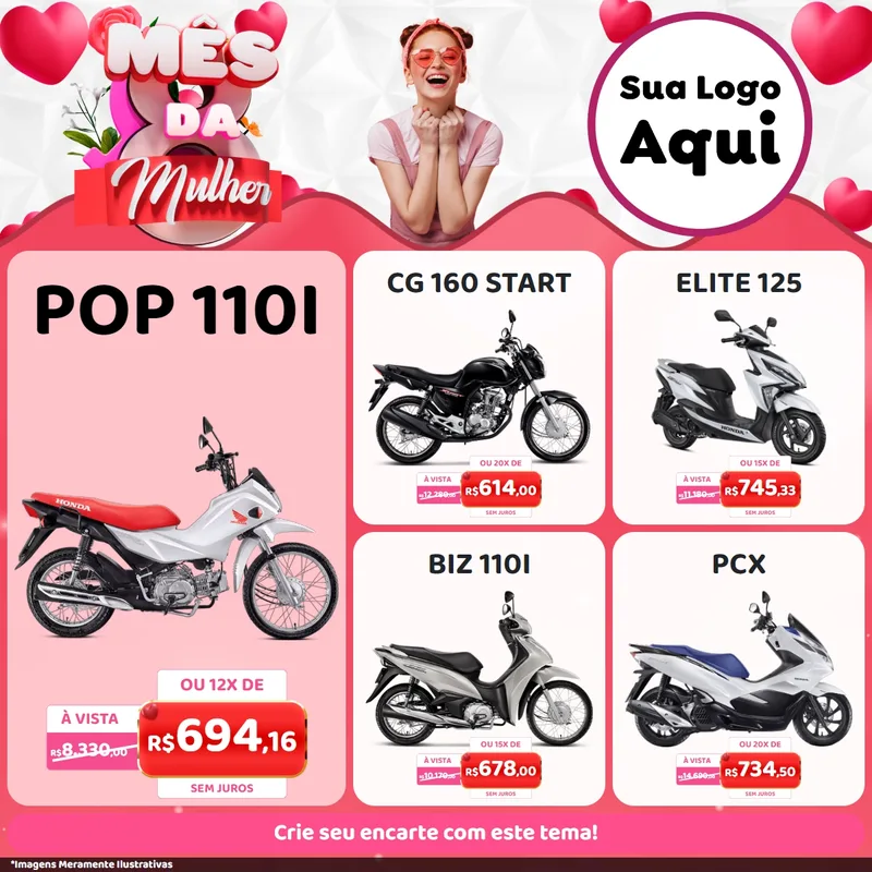 Modelo de Rede Social para Feed Facebook com o tema Mês da Mulher para Concessionaria de Motos