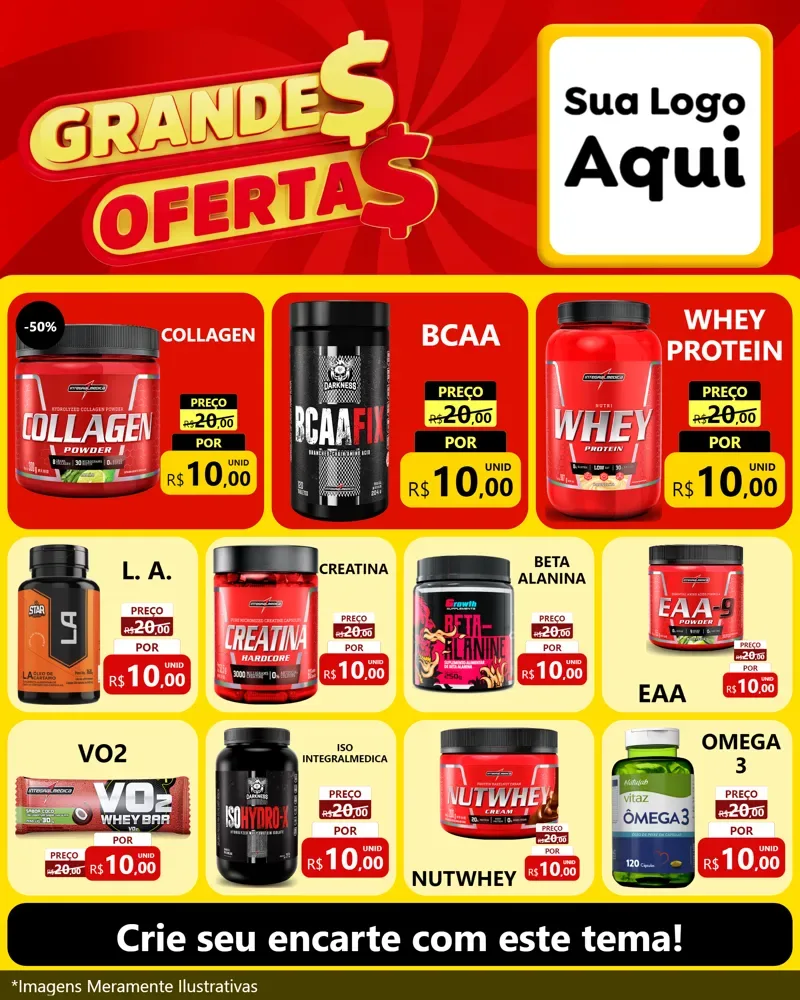 Modelo de Rede Social para Feed Instagram com o tema Grandes Ofertas para Suplementos alimentares